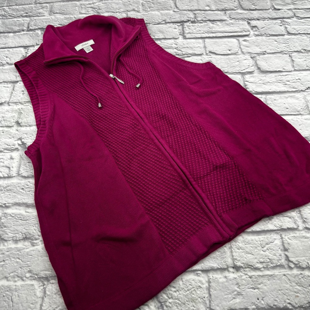 CJ Banks Womens 2X Fuchsia Pink Full Zip Sleeveless Cardigan Sweater Vest AK12